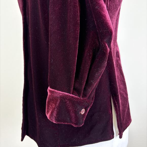 Harve’ Benard Velvet Deep Burgundy Stretch Button Up Long Sleeve Holiday Glam M - Picture 4 of 15